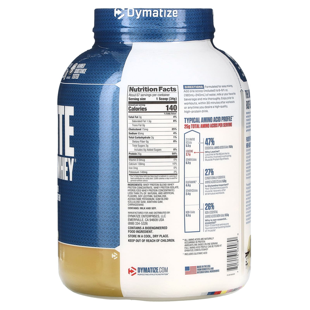Dymatize, Элитный порошок из 100% сывороточного протеина, изысканная ваниль, 2,3 кг (5 фунтов)