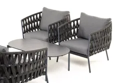 "Диего" лаунж-зона 4-местная плетеная из роупа (веревки), каркас алюминиевый темно-серый, роуп темно-серый