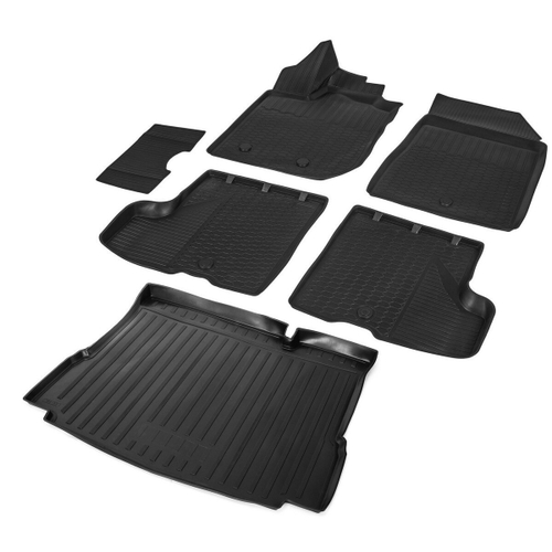 Коврики в салон и багажник автомобиля (комплект) Rival для Lada Xray 2015-н.в./Cross 2018-н.в.(без полки в багажнике, без пластиковой накладки в проеме багажника, без вещевого ящика в салоне), полиуретан, с крепежом, 6 частей, K16007002-4