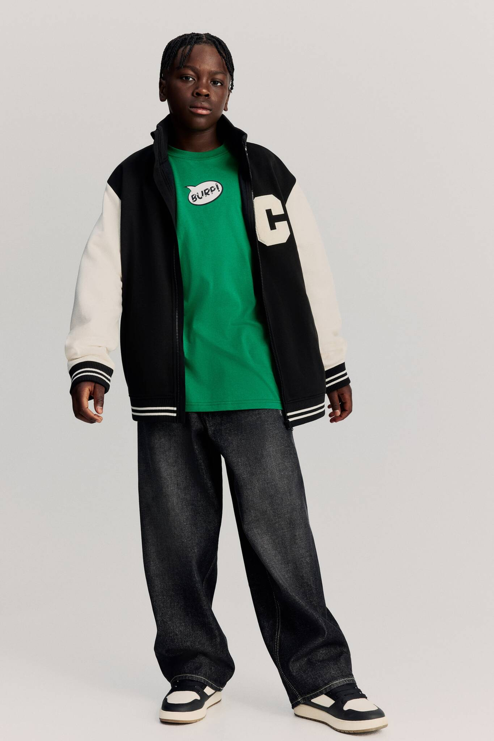 H&M Толстовка свободного кроя на молнии, черный/белый