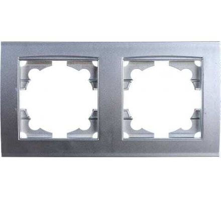 Рамка двухместная горизонтальная "UNIVersal" серия "Бриллиант" серебро (еврослот) (HU2334)