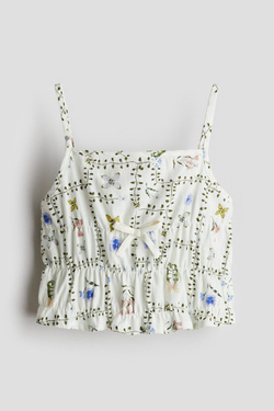 H&M Топ на бретелях со сборками, белый