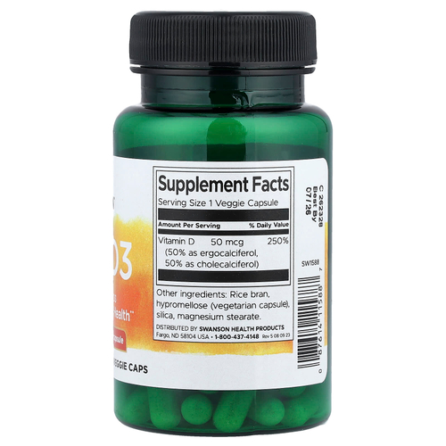 Swanson, витамины D2 и D3, 60 растительных капсул