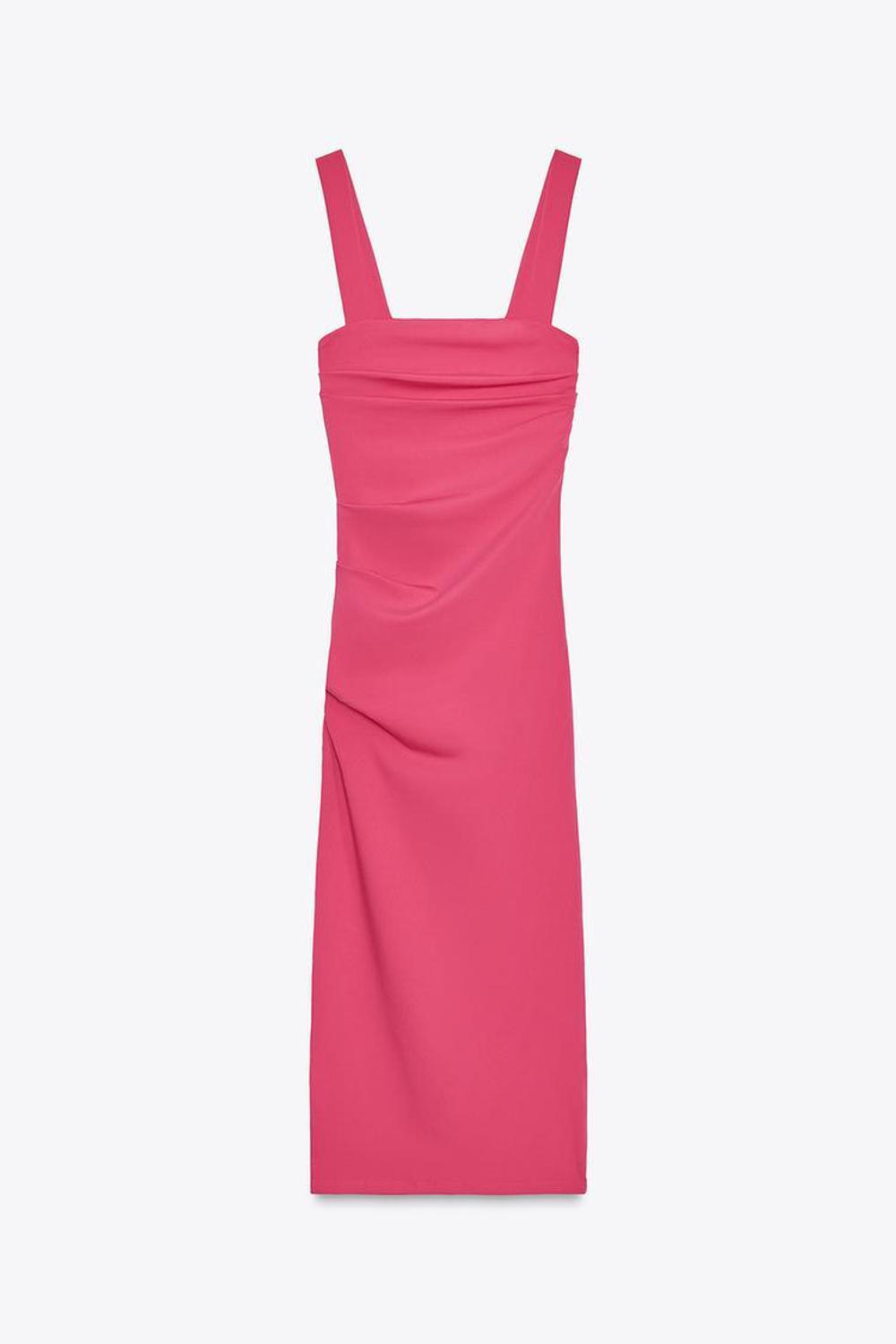 ZARA ПЛИССИРОВАННОЕ ПЛАТЬЕ МИДИ, ЦВЕТ ФУКСИИ