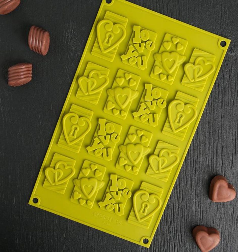 Форма для шоколада «Любовь», 28,7×17,4 см, 16 ячеек (4,7×3,8 см), цвет МИКС