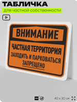Табличка для частной территории "Внимание, частная территория", на дом, для участка, организаций, предупреждающая, 40х30 см, Silver Plane x Айдентика Технолоджи