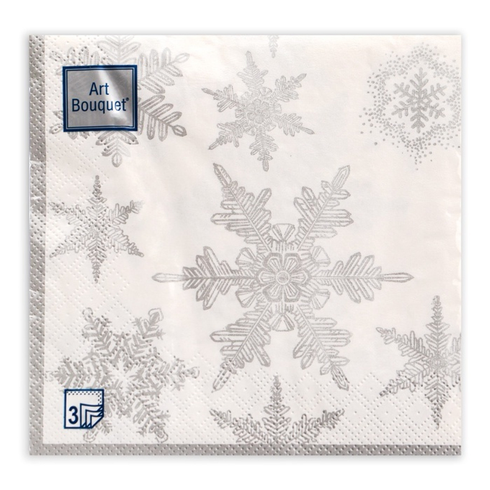 Салфетки новогодние бумажные Art Bouquet Снегопад. серебро, 3 слоя, 33*33 см, 20 шт.