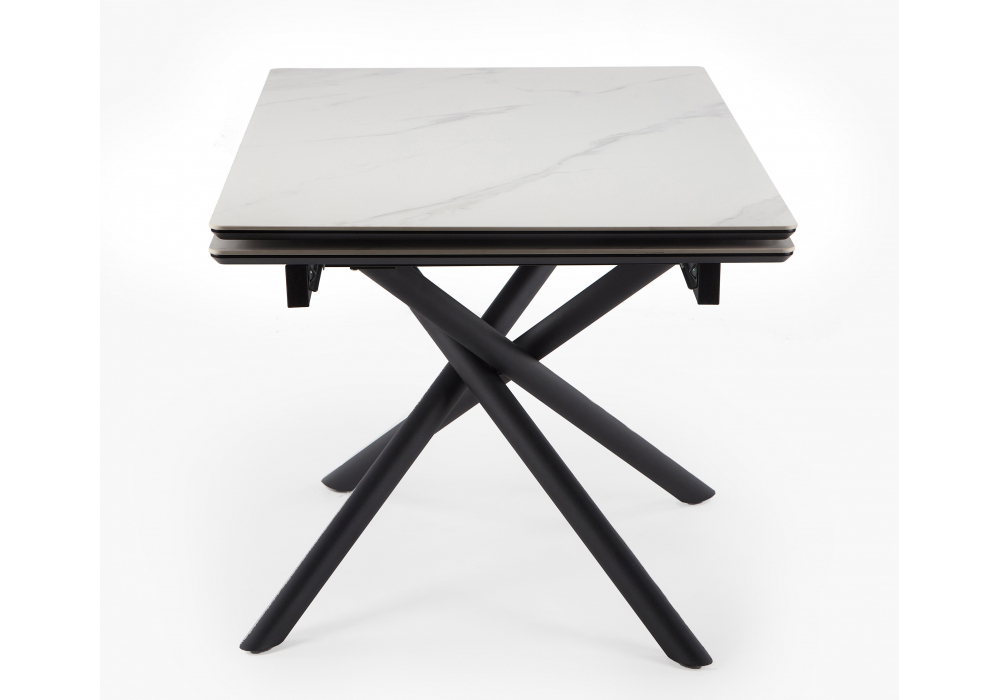Керамический стол Woodville Мэриан 140 (200) х 80 snow alpin white, черный, ножки черные