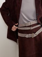 БАЗОВЫЙ РЕМЕНЬ С ТРЕУГОЛЬНОЙ ПРЯЖКОЙ ЗАМША СЕРЫЙ