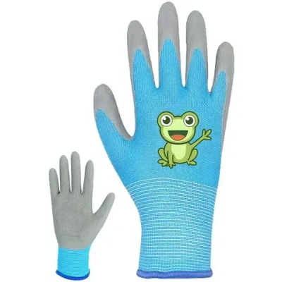 Перчатки нейлоновые детские «Little gardener-Лягушонок» с полиуретановым покрытием полуоблитые, голубые S р-р ДоброСад