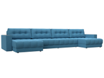 Диван П-образный с декором Лига-049 НПБ Лонг, Амур 10 РОГОЖКА голубой