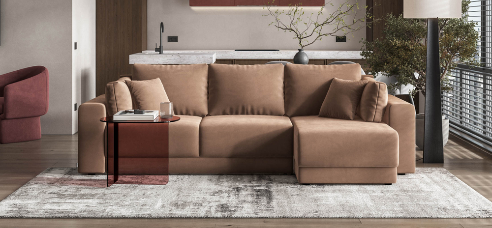 Угловой диван Босс Прайм ХЛ Велюр Монолит мокко