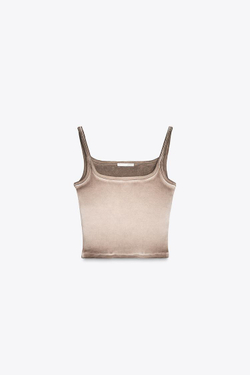 ZARA УКОРОЧЕННЫЙ ТОП В РУБЧИК, СЕРОВАТО-КОРИЧНЕВЫЙ