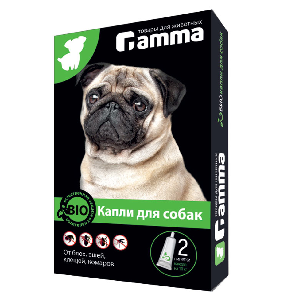 БИОКАПЛИ для собак от внешних паразитов, 2 пипетки по 1мл., Gamma