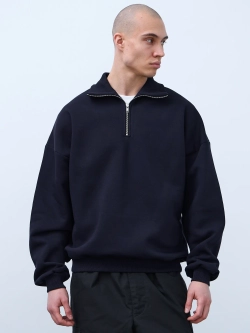 Свитшот с воротником на молнии с начесом (темно-синий)