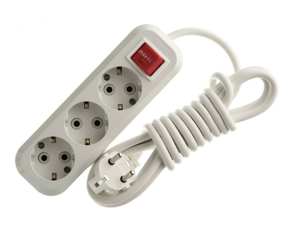 Удлинитель 3м, 3 гнезда, ПВС 3*1, с заземл.конт, с выключателем, MAKEL MGP 213, 84142