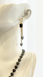 Серьги "Амора" с гематитом и черным цирконом, оттенок золото