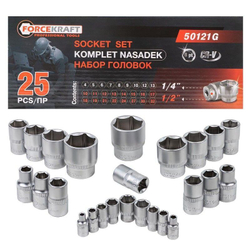 Головки ударные, набор 25пр. 1/4'', 1/2''(6гр.) FORCEKRAFT FK-50121K