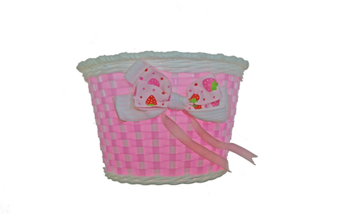 Корзина TRIX для детского велосипеда 12"-16", крепление на руль, 235х165х155мм, пластиковая, плетёная, бело-розовая