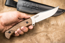 Нож Kizlyar Supreme CASPIAN AUS-8 SW WH LS (StoneWash, Walnut Handle, Leather Sheath)