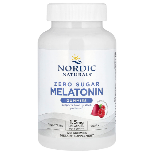 Nordic Naturals, Жевательные мармеладки с мелатонином без сахара, малина, 1,5 мг, 120 жевательных таблеток