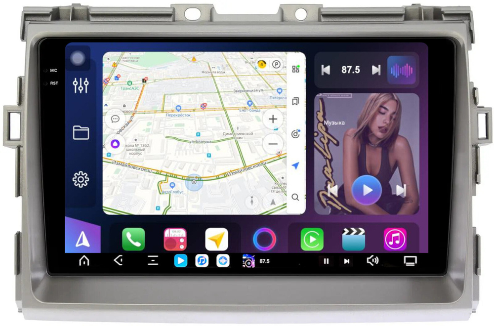 Магнитола для Toyota Estima 3 2006-2016 (без 360, рамка серая 9) - FarCar GX9-9574-9 монитор 9.5" 2K QLED на Android 14, TS20, 6+128Гб, CarPlay, 4G SIM-слот