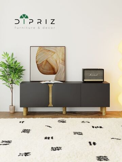 Тумба под телевизор Ола, 150 см, на деревянных ножках, графит