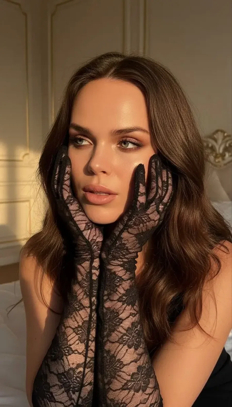 Перчатки длинные из кружева, Черный