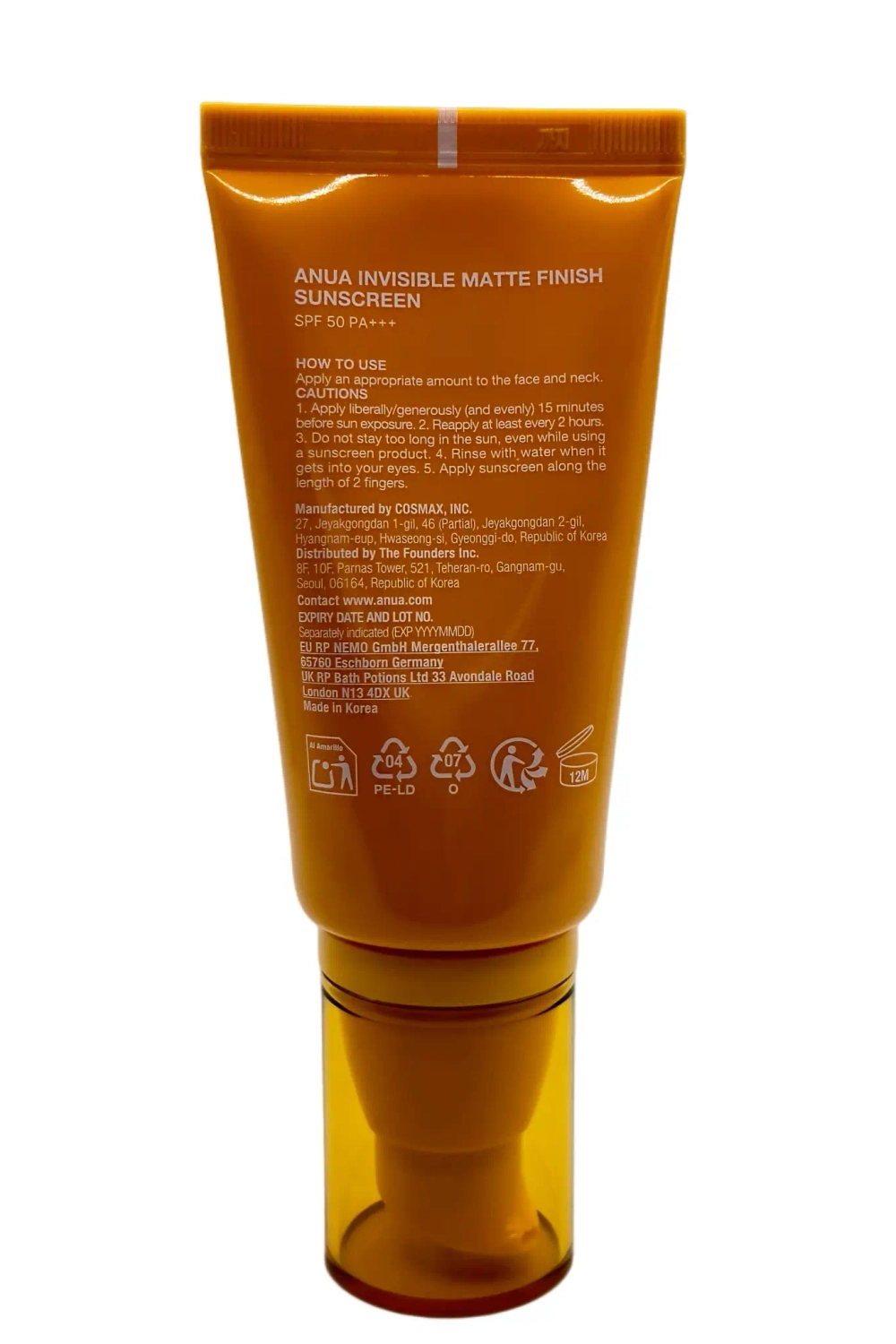 Anua Invisible Matte SPF 50 PA+++ Finish  солнцезащитный крем состав