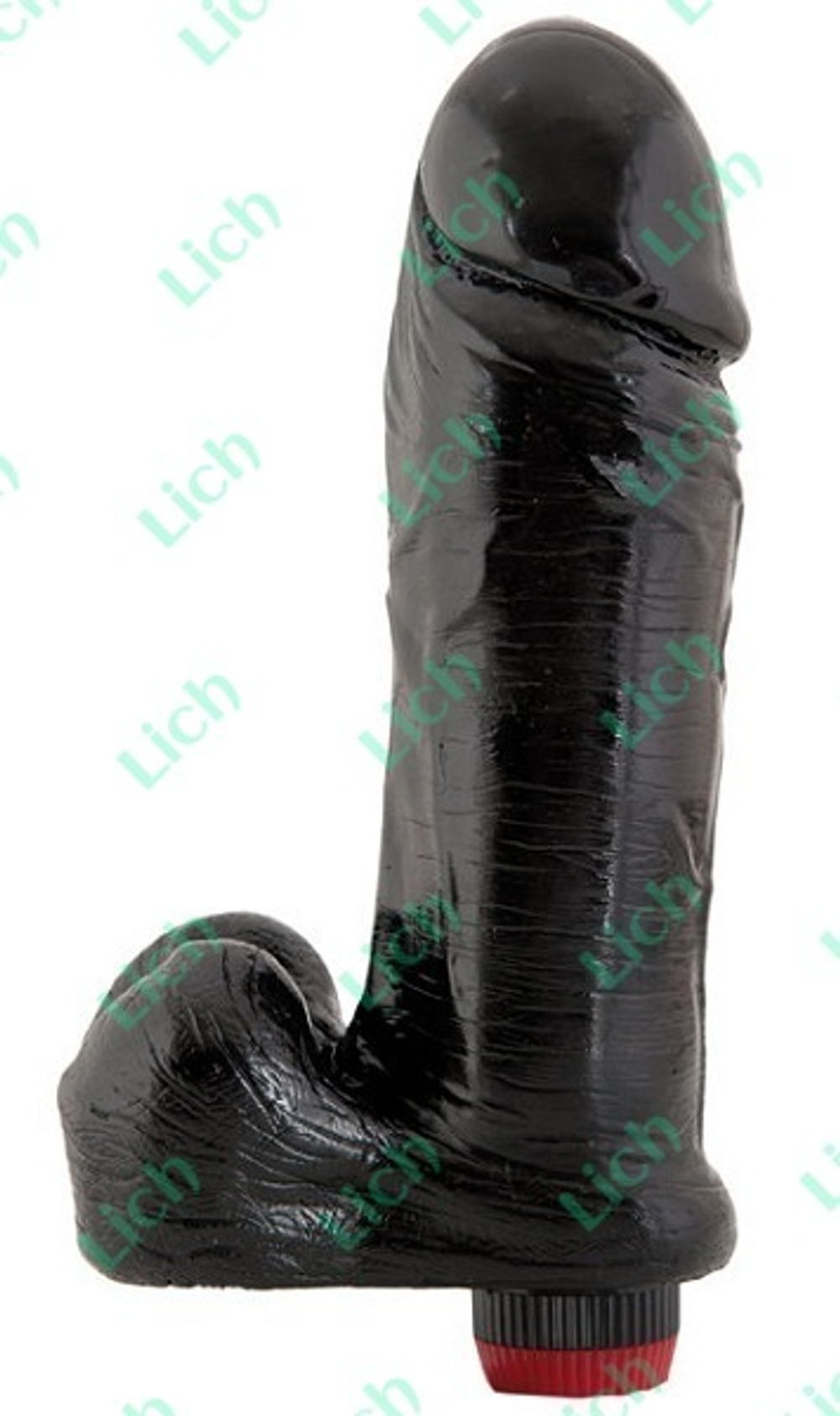 Чёрный вибратор с мошонкой, 22,8 см