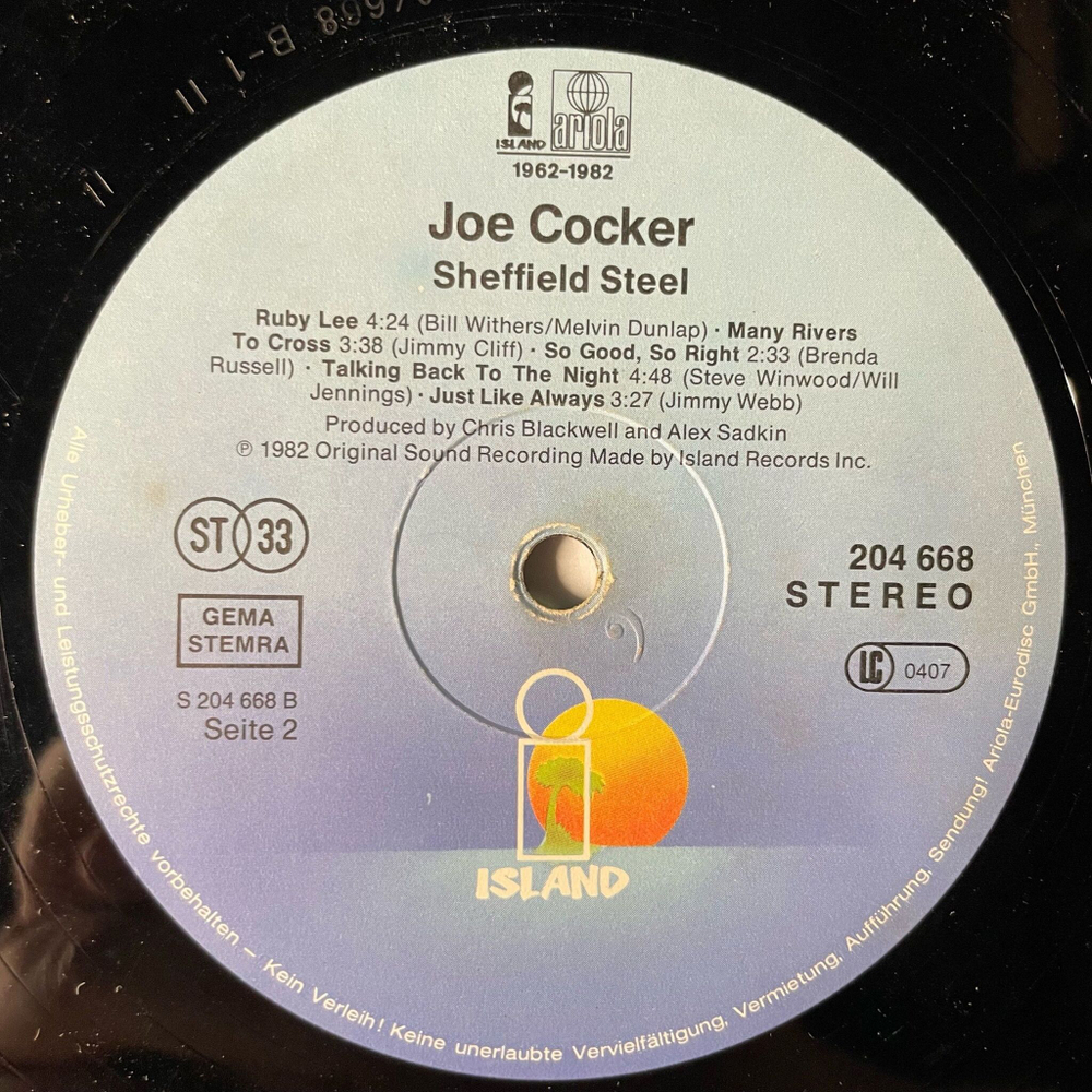 Винтажная виниловая пластинка LP Joe Cocker Sheffield Steel (Germany 1982)