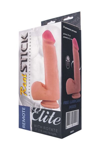 Беспроводной ротарный реалистичный вибратор Real Stick на подзарядке (10 режимов) 18 см (Цвет: телесный)