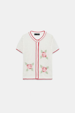 ZARA КАРДИГАН С ВЫШИВКОЙ В ВИДЕ ЦВЕТОВ, ЭКРЮ