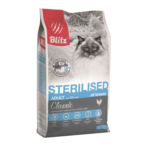 Сухой корм Blitz Classic Chicken Adult Sterilised Cat All Breeds для стерилизованных кошек с курицей