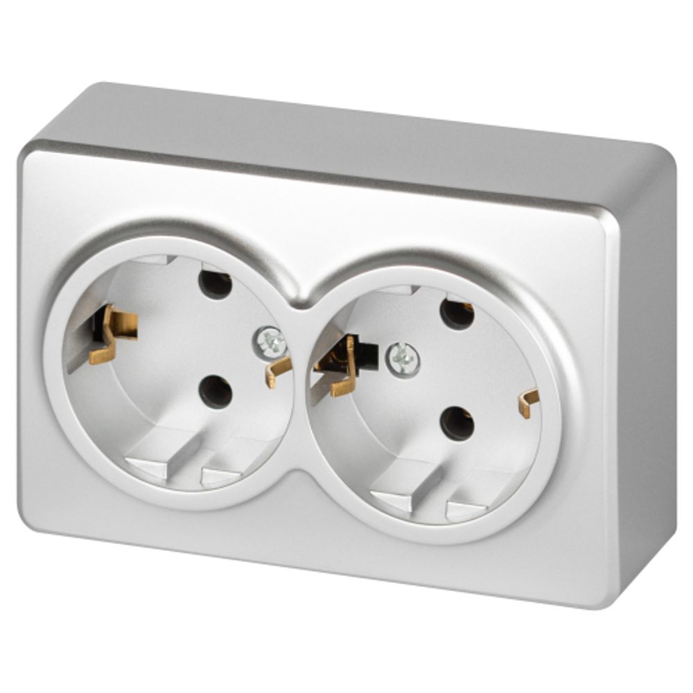 Розетка ЭРА Эксперт 11-2205-03 двойная с заземлением 2х2P+E Schuko IP20 16A-250В ОУ алюминий | Эра Эксперт