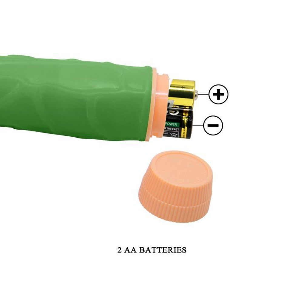 Светящийся в темноте вибратор Bill - 22,5 см. (Цвет: зеленый)