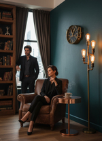 Настенные часы Oriental Express WOODandROOT в современном интерьере, акцентный объект на стене гостиной