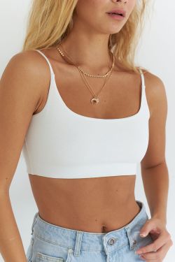 Кроп топ на бретелях из хлопка кремового цвета