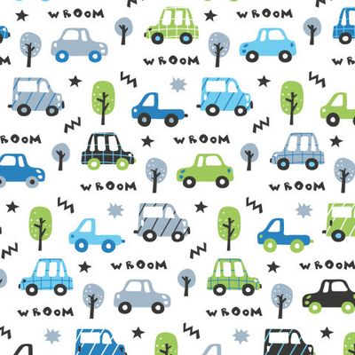 Buy kids fabric hand drawn cars white green blue