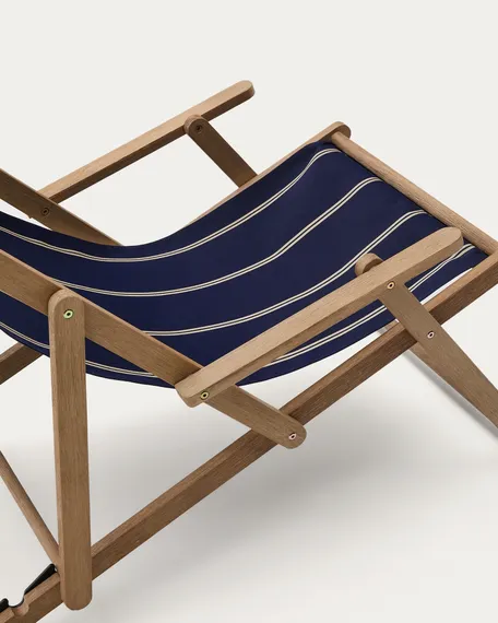 Складной шезлонг для улицы Vilara в полоску синего и бежевого цвета
