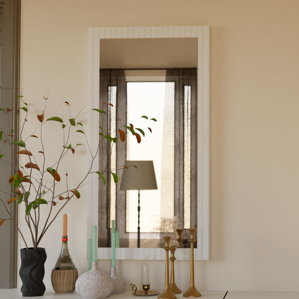 Зеркало настенное Пиафорте 119х63 см с деревянной рамой / зеркало в прихожую из массива сосны в стиле лофт / цвет белый