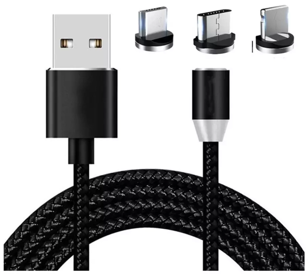 Кабель Lightning магнитный M4 1m 2А тканевый black Diinami