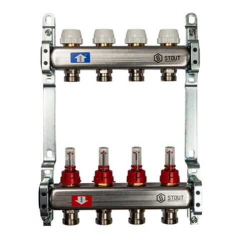 Коллекторная группа Stout на 4 выхода с расходомерами SMS 0917 000004