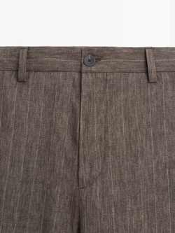 Massimo Dutti Льняные брюки в полоску, коричневый