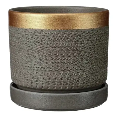 Горшок керамический Брюссель серый золото цилиндр №3