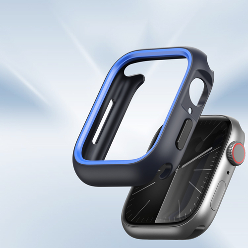 Чехол-бампер для часов Apple Watch 44мм для моделей 4, 5, 6 и SE, черный с синими вставками (Midnight/Blue) от Dux Ducis, серия Bamo Series Case