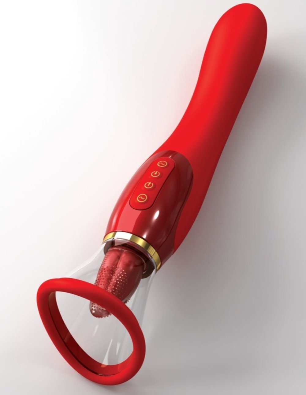 Красный двухсторонний вибростимулятор Ultimate Pleasure 24K Gold Luxury Edition - 25 см.