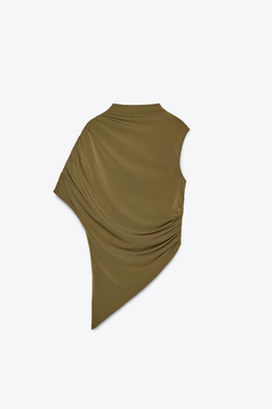 ZARA ТОП АСИММЕТРИЧНОГО КРОЯ, ОЛИВКОВЫЙ