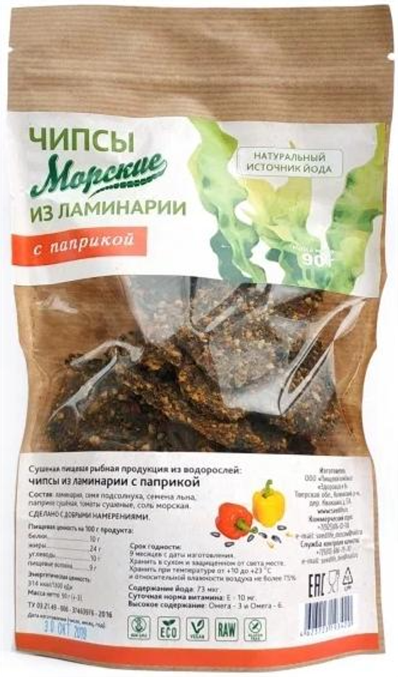 Чипсы морские из ламинарии с паприкой Здоровцов и Ко 90г