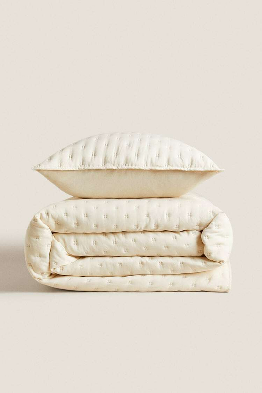 ZARA HOME СТЕГАНОЕ ОДЕЯЛО В ГОРОШЕК, ЭКРЮ